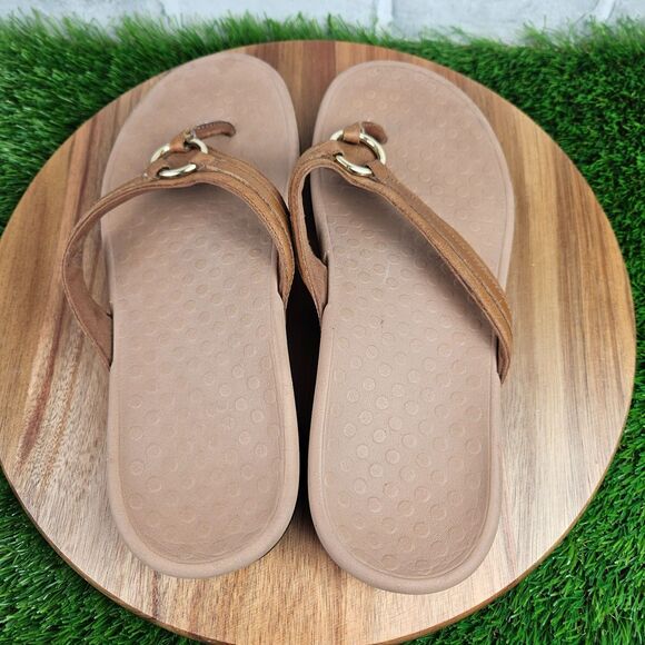 Vionic Tide Aloe Thong Sandals Womens 10 Brown Leather Comfort Flip Flop Slip On - Picture 7 of 10